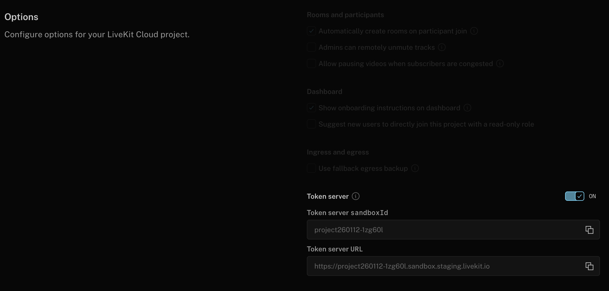 Sandbox token server details